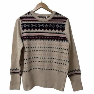 Barbour Birch Knit Fair Isle Wool Sweater Size 10 Oatmeal Cabincore Nordic NEW